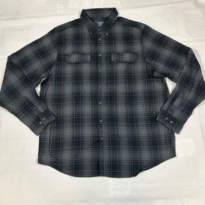FADED GLORY Flannel Shirt Men 2XLT 50-52 L/S Black Gray Plaid Button Up Cotton